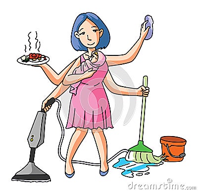 House Wife Multi Job Vector Illustration