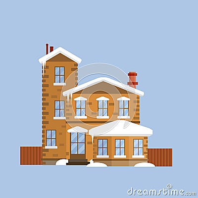 Suburban home with wall. Cartoon flat illustration Stock Photo
