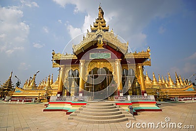 House of Worship from the main entrance with colourful base platform in Shwemawdaw Pagoda at Bago, Myanmar Editorial Stock Photo