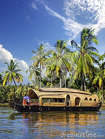 Houseboat in backwaters, India Stock Photo