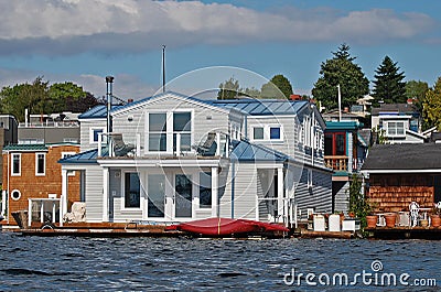 Houseboat with blue roof Editorial Stock Photo