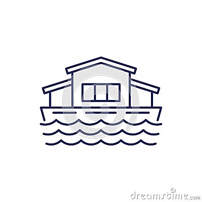 houseboat, float house line icon on white Vector Illustration