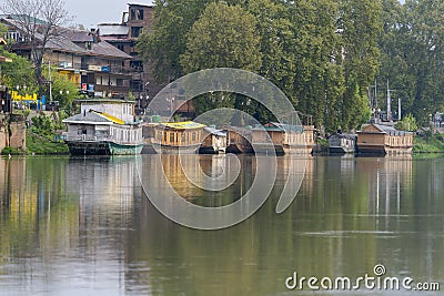 Houseboat in the river is highlight destinations of tourism are overnight stay famous place the main attractions at Srinagar, Editorial Stock Photo