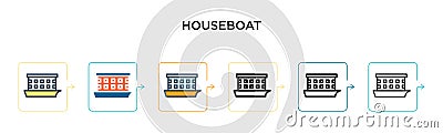 Houseboat vector icon in 6 different modern styles. Black, two colored houseboat icons designed in filled, outline, line and Vector Illustration