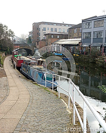 Houseboats in the City. Regents Canal. London Editorial Stock Photo