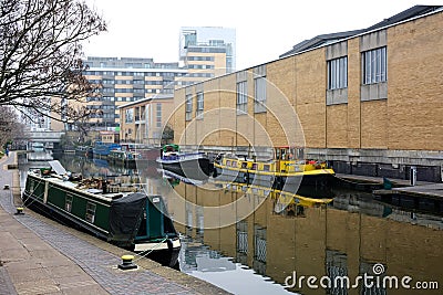 Houseboats in the City. Regents Canal. London Editorial Stock Photo