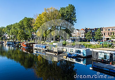 Houseboats on a Dutch canal, The Hague, the Netherlands Editorial Stock Photo