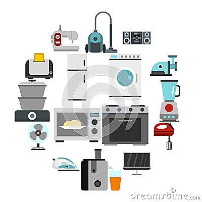 Household appliance icons set, flat style Vector Illustration