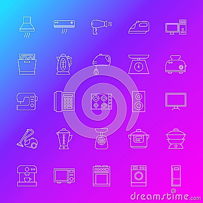 Household Appliance Line Icons Vector Illustration