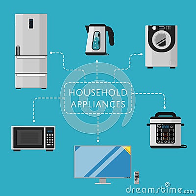 Household appliances banner with electro technics Vector Illustration