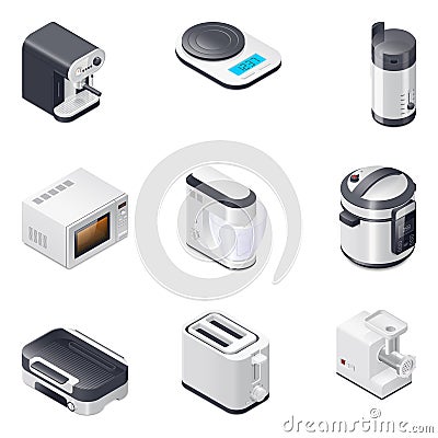 Household appliances detailed isometric icons set, part 2 Vector Illustration