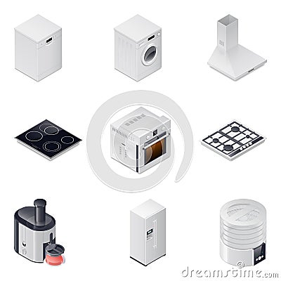 Household appliances detailed isometric icons set, part 1 Vector Illustration