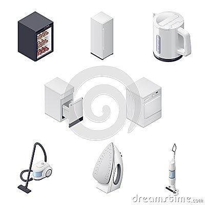 Household appliances detailed isometric icons set, part 3 Vector Illustration