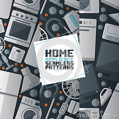 Household appliances electronic seamless pattern vector kitchen homeappliance for house backdrop set refrigerator Vector Illustration