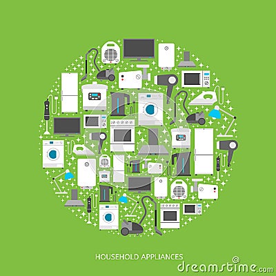 Household appliances flat icons Vector Illustration