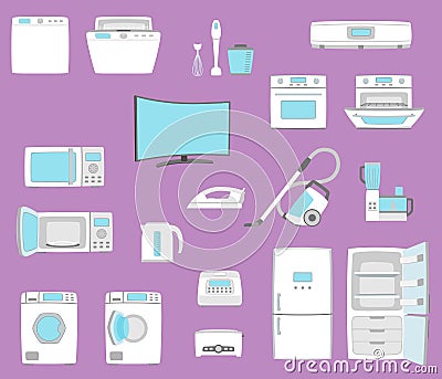 Household appliances set. Home technics. Vector Illustration