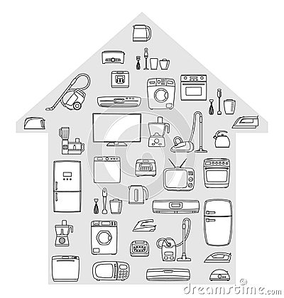 Household appliances set. Home technics. Vector Illustration