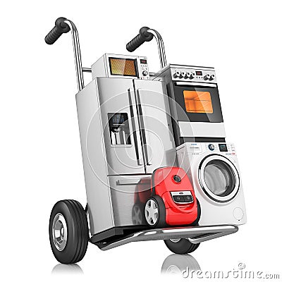 Household appliances on shopping cart Stock Photo