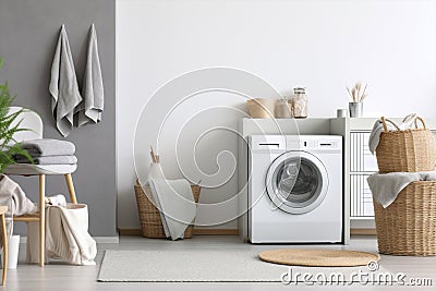 Household basket cleaning modern domestic machine home laundry housework housekeeping Stock Photo