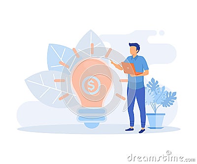 Household bills illustration. Characters calculating electricity, warm tap water and other utility costs. Energy and utilities Vector Illustration