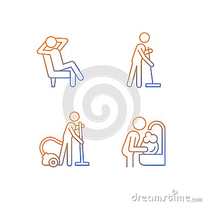 Household chores gradient linear vector icons set Vector Illustration