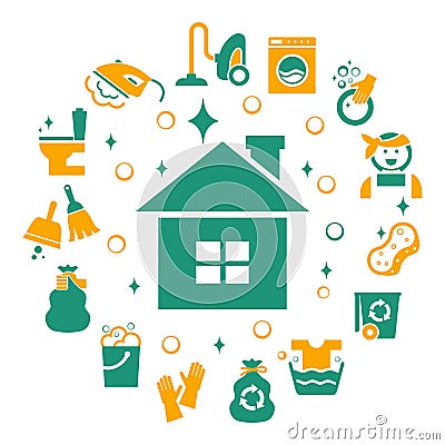 Household cleaning icons set Vector Illustration