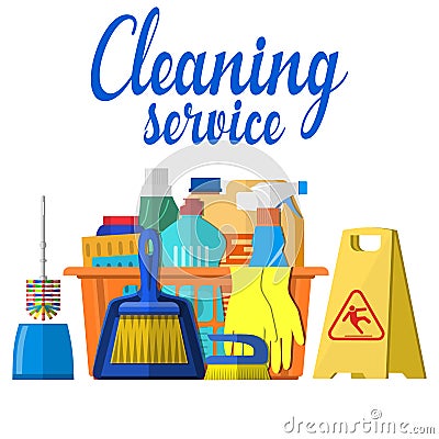 Household cleaning products and accessories Vector Illustration