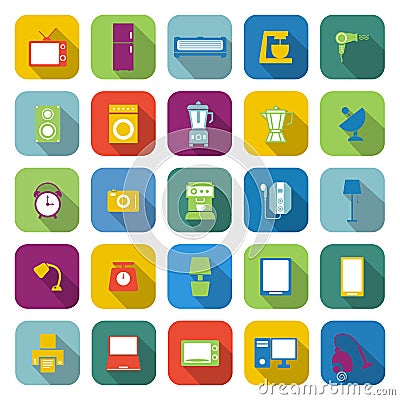 Household color icons with long shadow Vector Illustration