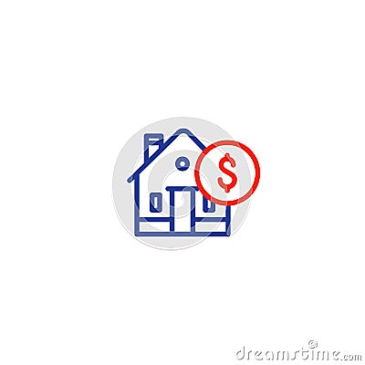 Household expenses, mortgage payment, house line icon, invest money, real estate property Vector Illustration