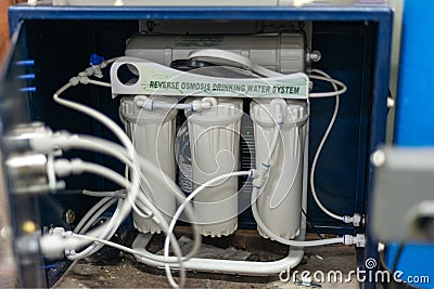 Household fresh water purification system, fine and deep filter Stock Photo