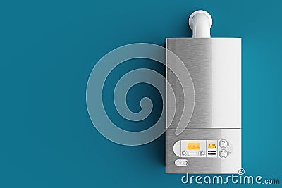 Household gas boiler on blue background 3d Cartoon Illustration