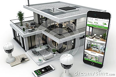 Household IoT security systems integrate real-time monitoring and defensive measures using wireless protocols for light protection Cartoon Illustration
