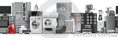 Household and kitchen appliances and home technics in a row. Seamless pattern. E-commerce online internet store concept Cartoon Illustration