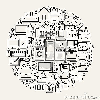 Household Line Icons Circle Vector Illustration