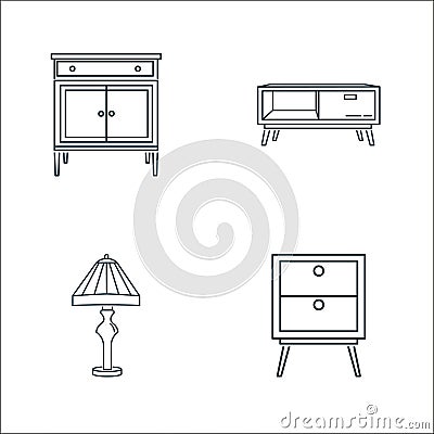 household line icons. linear set. quality vector line set such as bedside table, lamp, tv stand Vector Illustration