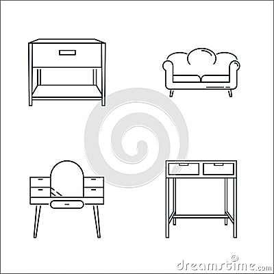 household line icons. linear set. quality vector line set such as table, dressing table, sofa Vector Illustration