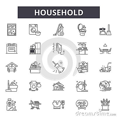 Household line icons, signs, vector set, outline illustration concept Vector Illustration