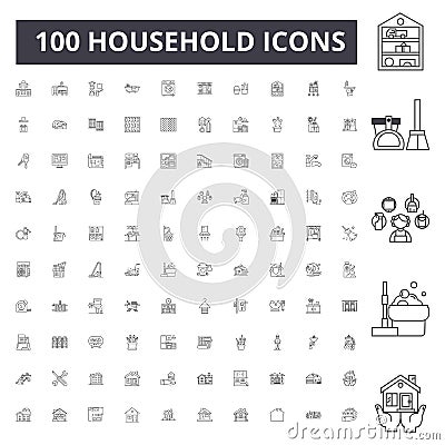 Household line icons, signs, vector set, outline illustration concept Vector Illustration