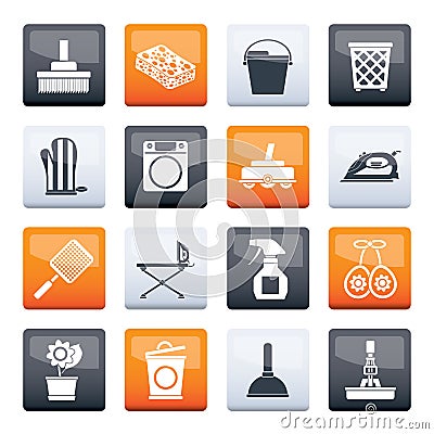 Household objects and tools icons over color background Stock Photo