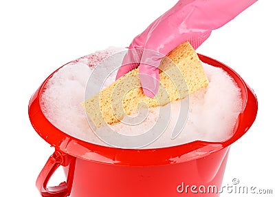 Household sponge in a hand Stock Photo