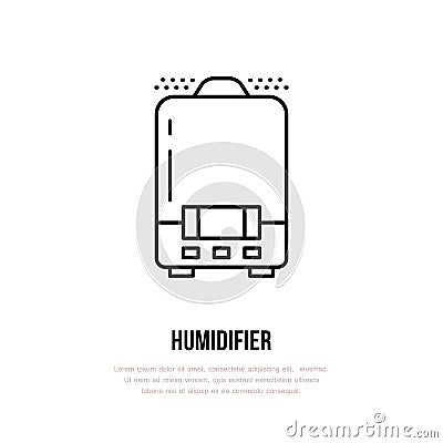 Household supply line logo. Flat sign of humidifier, climate equipment. Logotype for ventilation shop Vector Illustration