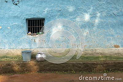 Household utensils kept outside house in Nangur Village near Jagdalpur,Chhattisgarh,India Editorial Stock Photo