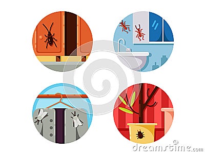 Household vermin set icons Vector Illustration