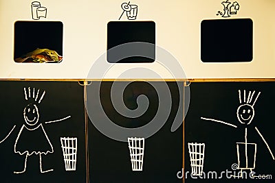 Household waste sorting and recycling kitchen bins Stock Photo