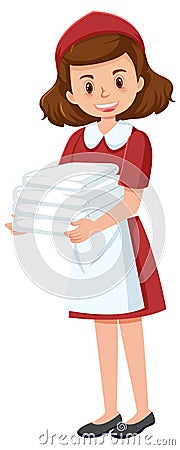 A housekeeper cartoon character on white background Vector Illustration