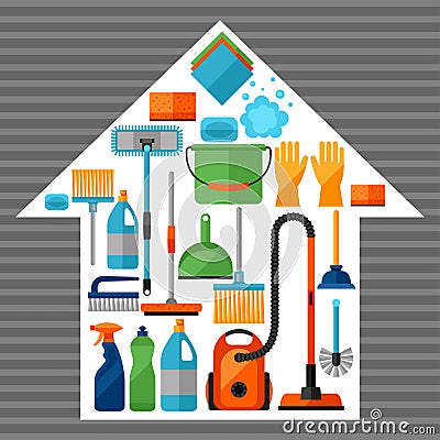 Housekeeping background with cleaning icons. Image can be used on advertising booklets Vector Illustration