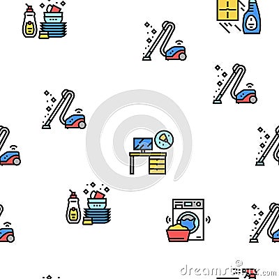 Housekeeping Cleaning Vector Seamless Pattern Vector Illustration