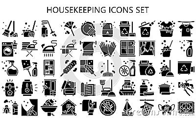 Housekeeping, House Chores Glyph Icons Pack. Vector Illustration