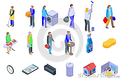 Housekeeping icons set, isometric style Vector Illustration
