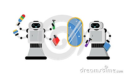 Housekeeping Robot Performing Domestic Chores Vector Set Vector Illustration